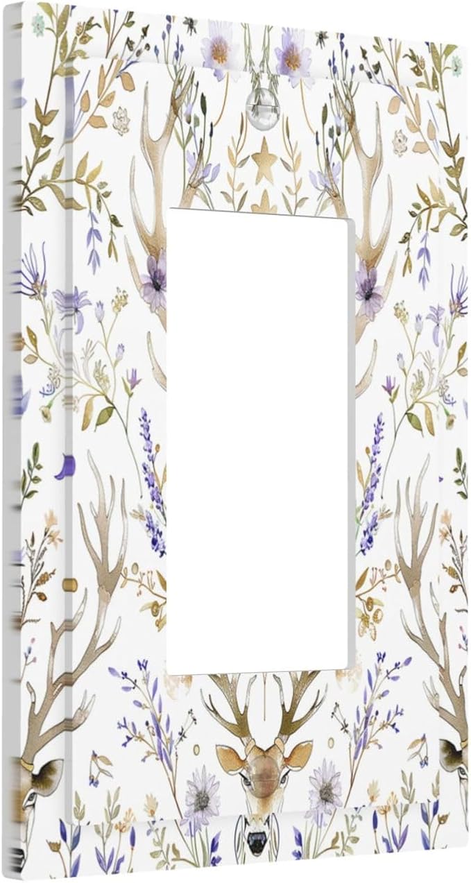 Decorative Outlet Covers Gothic Retro Floral Damask Elk Wild Flower 1 Gang Single Rocker Light Switch Cover Plate Wall Plates Gfci Faceplate For Bed Room Living Room Decor