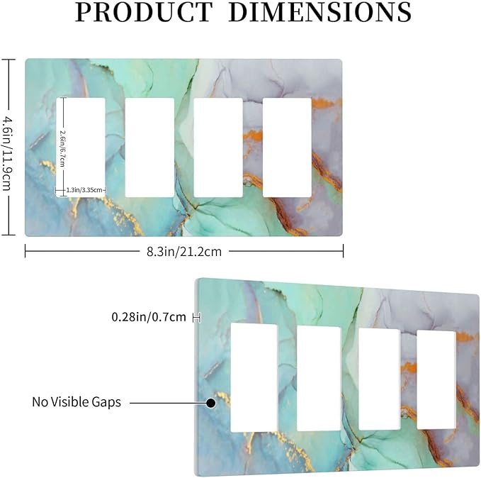 Teal Green Marble 4 Gang Quad Rocker/Decor Light Switch Cover Plate Decorative Electrical Faceplate for Bathroom Room Decorate Jumbo Size Screwless 8.3" x 4.6