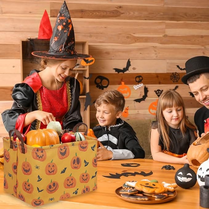 Rectangular Halloween Basket,Trick or Treat Basket for Boys and Girls,Waterproof collapsible storage box,Halloween Decor,Gift box(Halloween pumpkin)