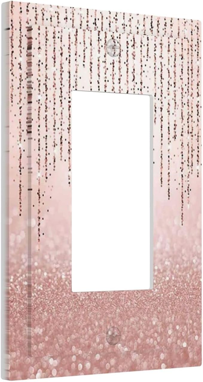 Pink Glittery Bling Single Rocker Light Switch Cover Decorative 1 Gang Decor Wall Switch Plate Electrical Faceplate for Glam Teen Girl Bathroom Bedroom Home Living Room Decor 5" x 3