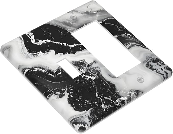 Ink Painting Marble Black White Abstract Luxurious Print Outlet Covers 1 Toggle 1 Rocker Combination Decorative Wall Plate Electrical Switch Plates Light Switch Cover Plate for Kitchen Office Decor