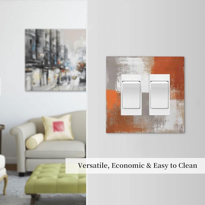 Orange Grey Abstract Art Oil Painting Decorative Outlet Covers 2 Gang Double Gfci Rocker Electrical Wall Panels Light Switch Cover Plate For Home Farmhouse Decor