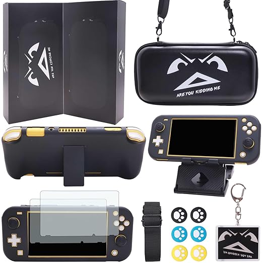 GUTIAL Accessories Bundle for Nintendo Switch Lite - Cute Kawaii NS Lite Accessories kit for Grils Boys Kids with Carrying Case, Cartoon Cover Case, Screen Protector, Stand - Black