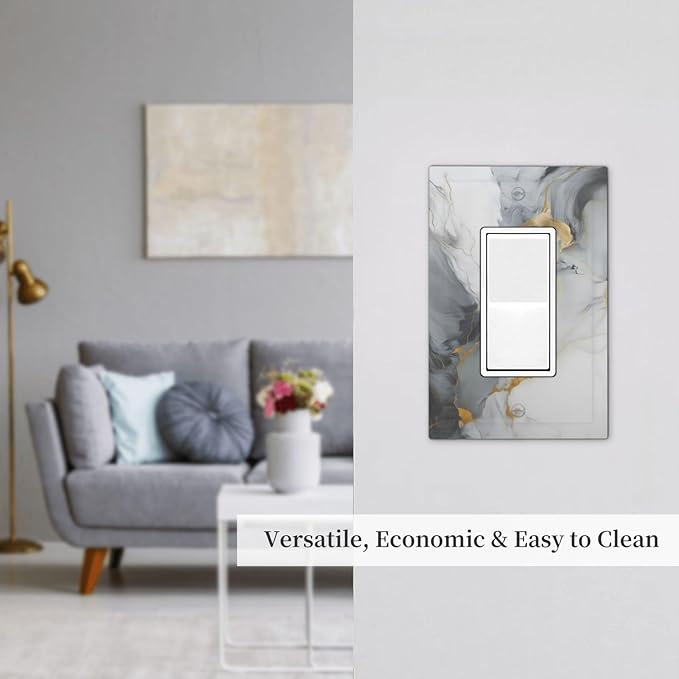 Gold Marble Grey Art Abstract Luxury Print Decorative Outlet Covers 1 Gang Single Rocker Light Switch Cover Plate Wall Plates GFCI Faceplate for Kitchen Bathroom Decor