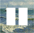Nautical Ocean Waves Sailboat Painting Blue Sky Decorative Outlet Covers 2 Gang Double GFCI Rocker Electrical Wall Panels Light Switch Cover Plate for Bathroom Bedroom Decor