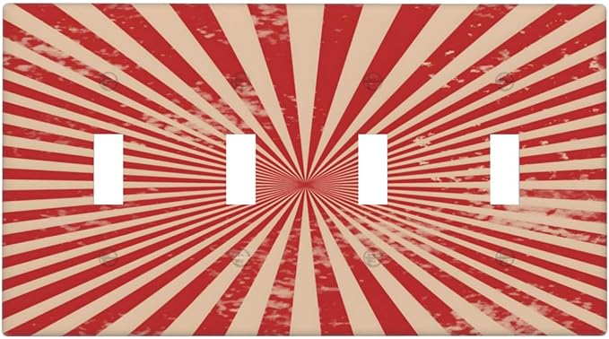 Retro Circus Sparkling Red White Lines Mid Century Light Switch Covers Quad Toggle Electrical Faceplate 4 Gang Wall Plate Decorative Switch Plates Cover for Farmhouse Home Decor