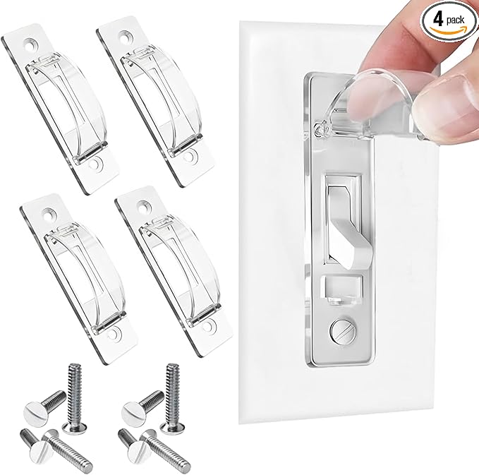Light Switch Cover Guard, Child Proof Switch Guard 4 Pack for Toggle Switch, Prevent Kids from Turning Lights On/Off, Easy Install Wall Switch Protector（Clear)
