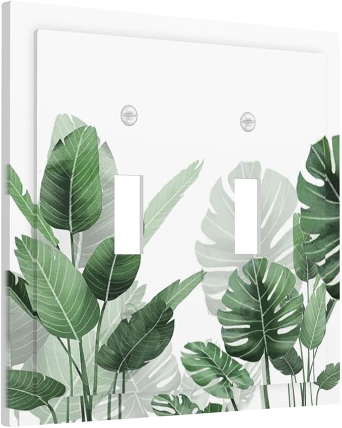 Decorative Switch Plates Boho Tropical Plant Natural Palm Leaf 2 Gang Double Toggle Outlet Light Switch Cover Wall Plate Electrical Faceplate For Bed Room Living Room Decor