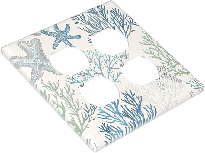 Outlet Covers Ocean Beach Theme Starfish Seashell Coral 2 Gang Double Duplex Decorative Light Switch Covers Electrical Wallplates Socket Faceplate For Bathroom Kids Room Decor