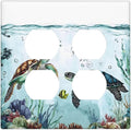 Sea Turtles Sea Coral Seaweed Ocean Jellyfish Outlet Covers 2 Gang Double Duplex Decorative Light Switch Covers Electrical Wallplates Socket Faceplate for Kids Room Bathroom Decor