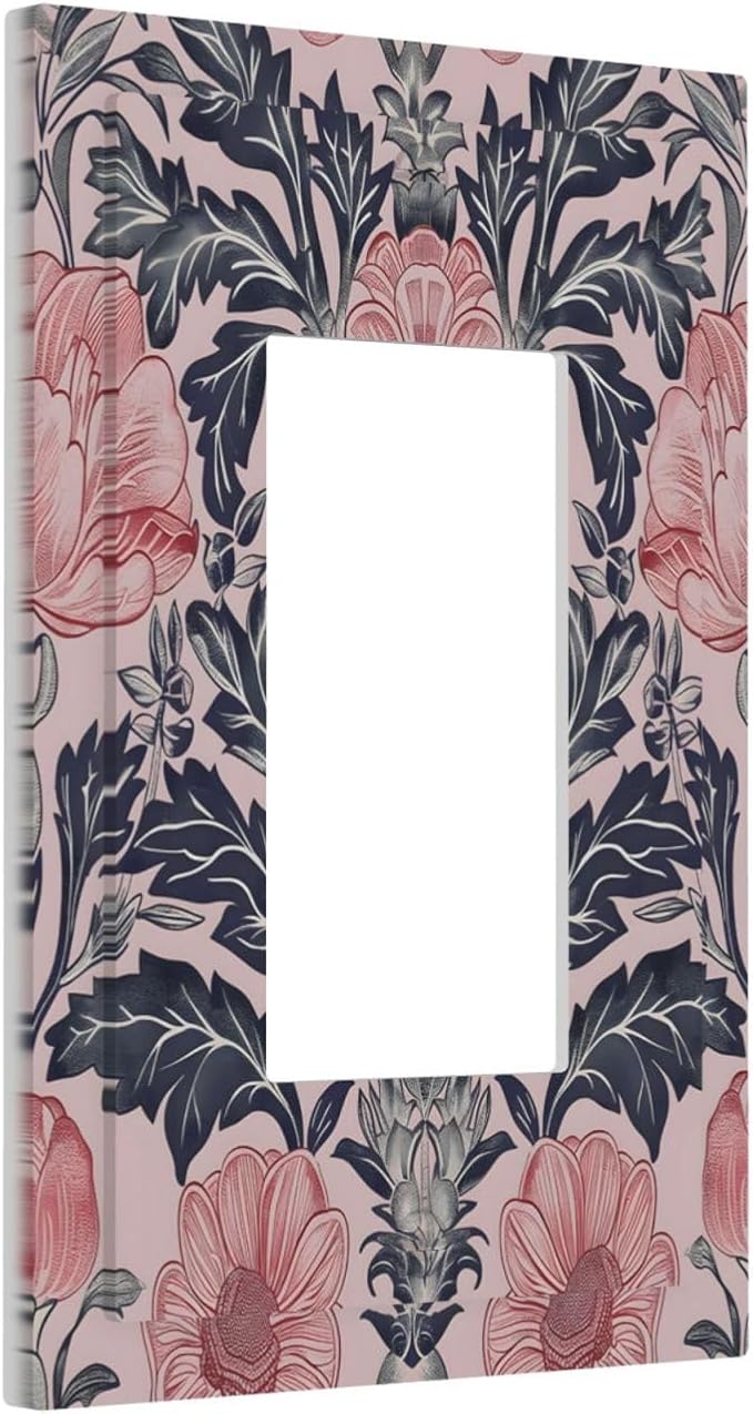 Pink Floral Vintage Botanical Boho Flower Decorative Outlet Covers 1 Gang Single Rocker Light Switch Cover Plate Wall Plates GFCI Faceplate for Farmhouse Home Decor