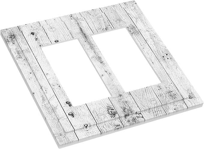 Decorative Outlet Covers Rustic White Grey Wood Grain 2 Gang Double GFCI Rocker Electrical Wall Panels Light Switch Cover Plate for Farmhouse Home Decor