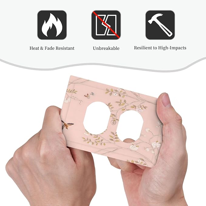 Pink Background Flowers Bird Butterflies Floral Outlet Covers 1 Gang Duplex Light Switch Cover Decorative Switch Plates Electrical Receptacle Faceplate Wall Plate for Bedroom Living Room Decor