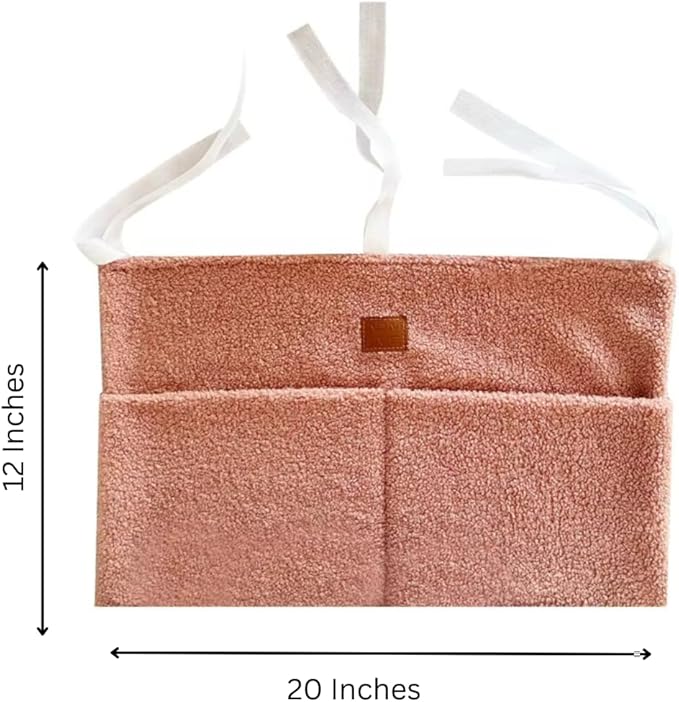 Adm&Eve Bedside Diaper Caddy - Teddy Material With 2 Compartments for Baby Carrier, Crib, Stroller & Changing Table, Hanging Storage Organizer (Dust PINK)