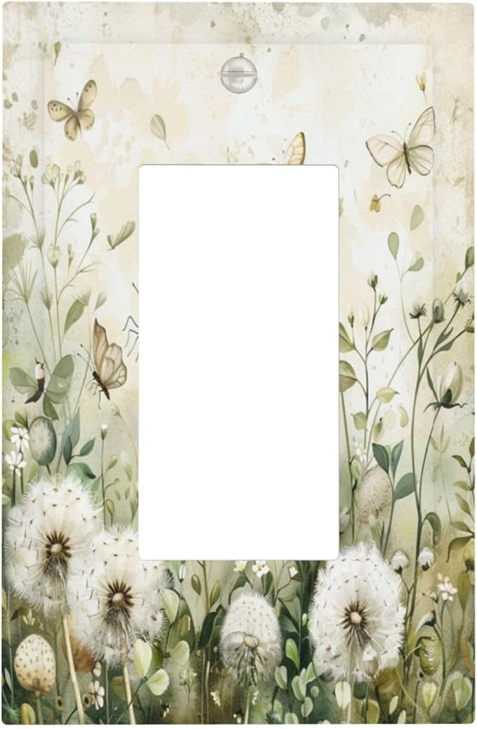 Light Switch Cover Plate Watercolor Butterflies Dandelions Wildflowers 1 Gang Outlet Covers Single Rocker Decorative Switch plates Electrical Wall Plates GFCI Receptacle for Bathroom Bedroom