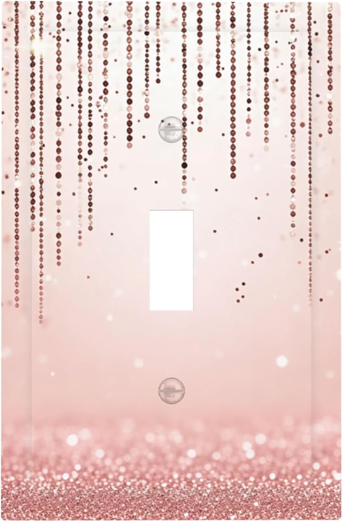 Rose Gold Pink 1-Gang Toggle Light Switch Plate, Draping Bead Printed Pattern Decorative Wall Plate for Bedroom Bathroom Decor