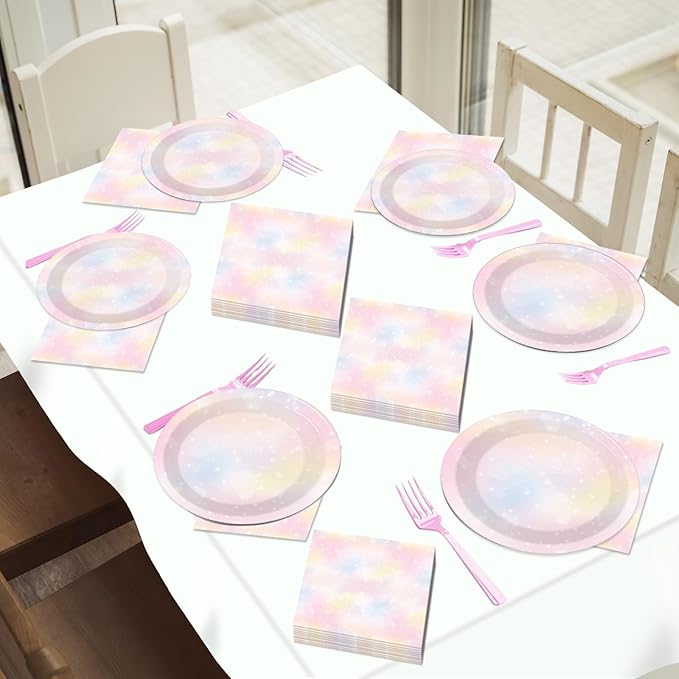 200pcs Pastel Rainbow Party Plates Napkins Pastel Paper Tableware Set Rainbow Cloud Cake Dessert Disposable Dinnerware Themed Party Decoration for Baby Shower Birthday Decor Supplies Serves 50