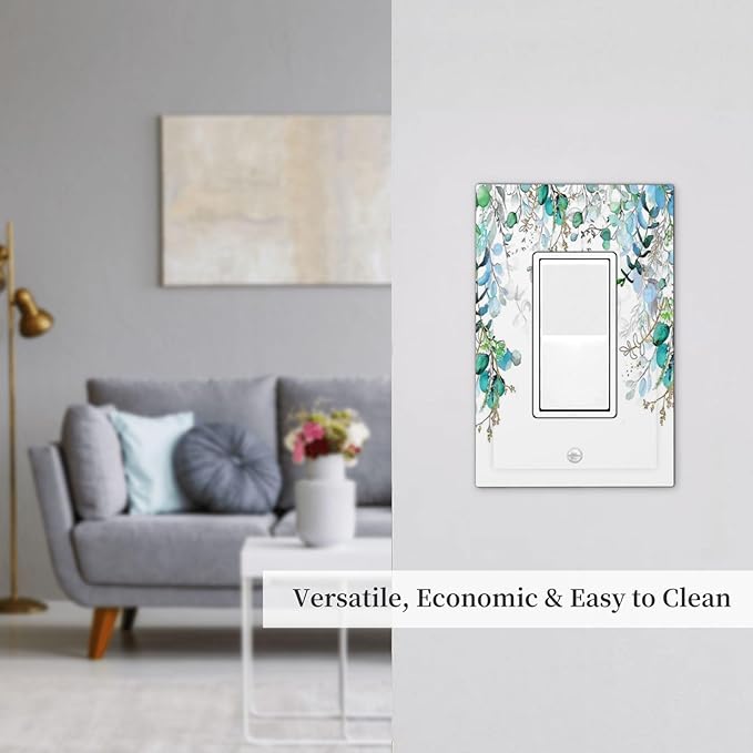 Decorative Outlet Covers Bohemian Green Eucalyptus Leaf Pine Leaves 1 Gang Single Decora GFCI Device Light Switch Covers Plate 1 Rocker Wall Plate Jumbo Switch Cover Plate