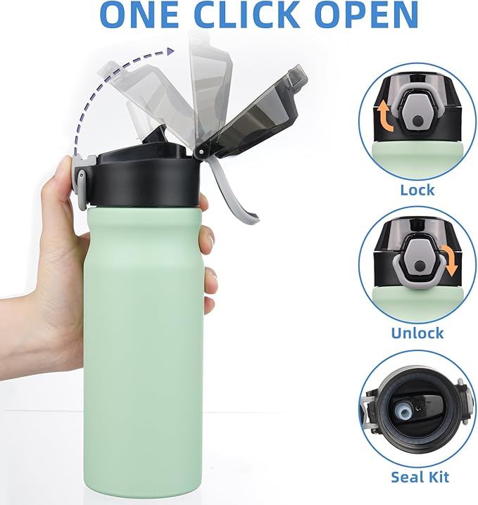 BJPKPK Stainless Steel Insulated Water Bottle with Straw Lid 18oz Reusable Metal Thermal Flask Bottles Keep Cold and Hot,Sage