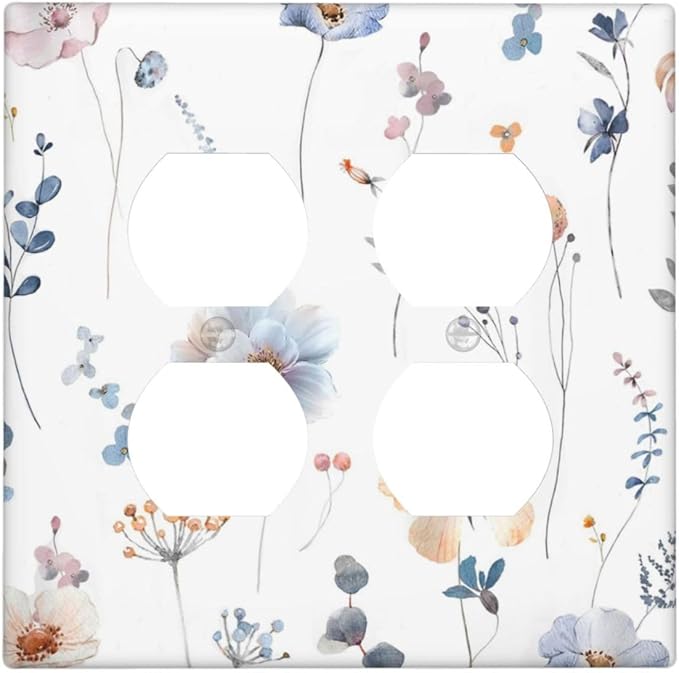 Wildflowers Plant Leaves Floral Berry Outlet Covers 2 Gang Double Duplex Decorative Light Switch Covers Electrical Wallplates Socket Faceplate for Bed Room Living Room Decor