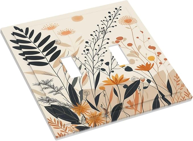 Light Switch Cover Plate Minimalist Floral Boho Botanical Wildflowers 2 Gang Double Toggle Decorative Switch Plates Wall Plates Electrical Faceplate for Bathroom Bedroom Decor