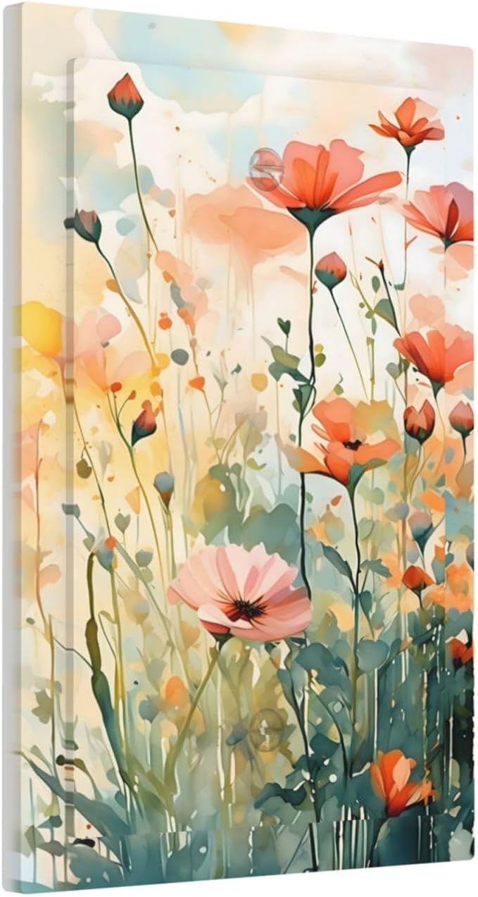 Vintage Red Orange Yellow Poppy Floral Flowers Light Switch Cover Plate 1 Gang No Device Blank Electrical Wall Plates Faceplate Decorative Switch Plate Covers for Bedroom Living Room Decor