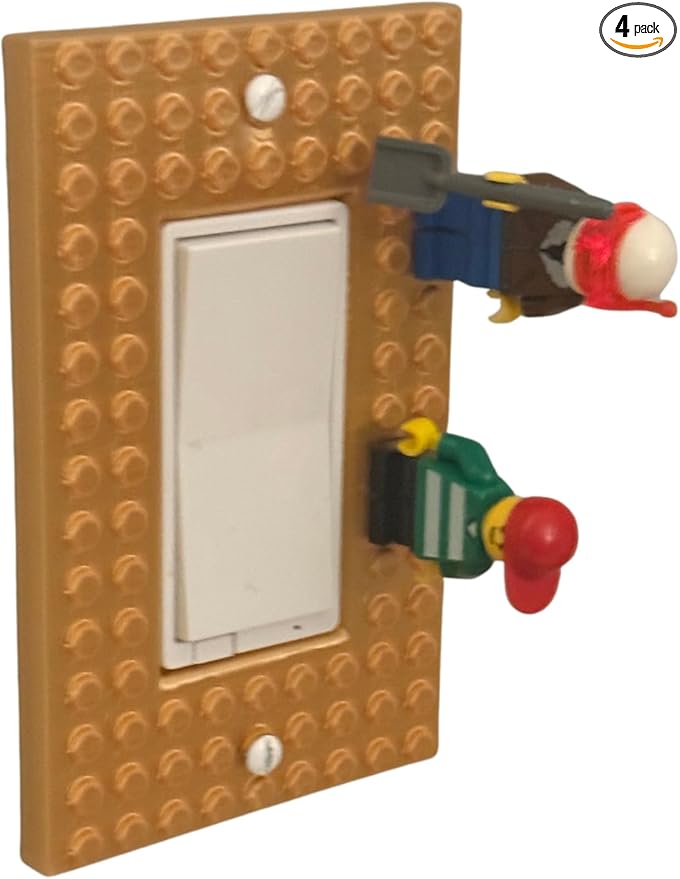 Brick Wall Plate, Rocker Toggle Light Switch Cover for Kids Bedroom, Game Room, 1-Gang (Gold)