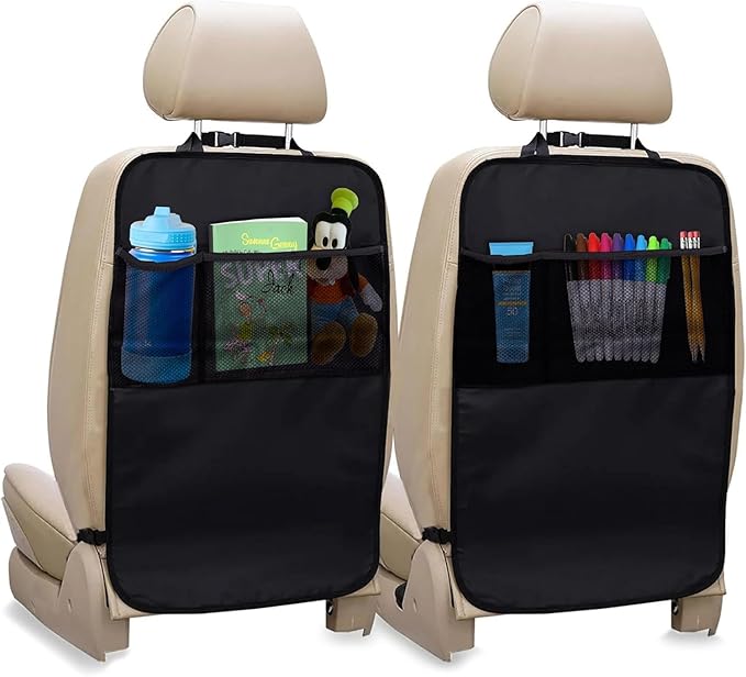 EcoNour Car Kick Mats Back Seat Protector (2 Pack),Car Seat Protector & Backseat Organizer with Storage Pockets for Kids,Waterproof Back Seat Cover for Dirt,Mud & Scratch Protection Travel Accessories