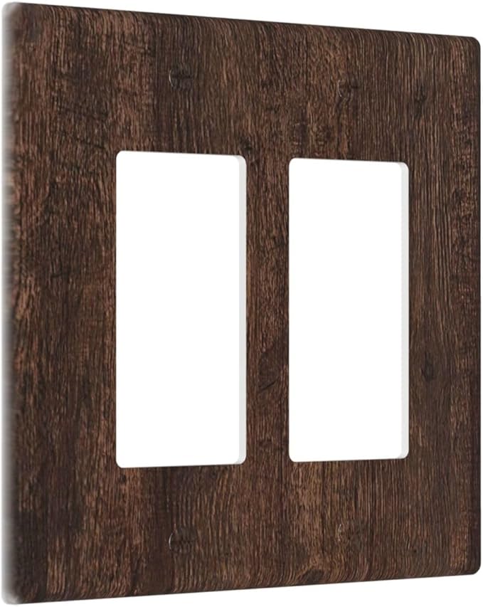 Decorative Outlet Covers with Rustic Dark Wood Grain & Vintage Style Design 2 Gang Wall Plate Double Rocker Light Switch Cover Switch Plate Cover for Kitchen/Living Room