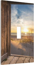 Sun Beach Grass Ocean Landscape Single Toggle Wall Plate Covers 1 Gang Light Switch Cover Farmhouse Western Brown Barn Door Faceplate Decorative Electrical for Bathroom Kitchen Home Decor
