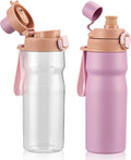PIQUEBAR Kids insulated Water Bottle 17oz & Sport Water Bottle 24oz Set, Stainless Steel Metal Vacuum Water Bottles, Leakproof Tritan Sport Water Bottles for School Boys Girls, Pink