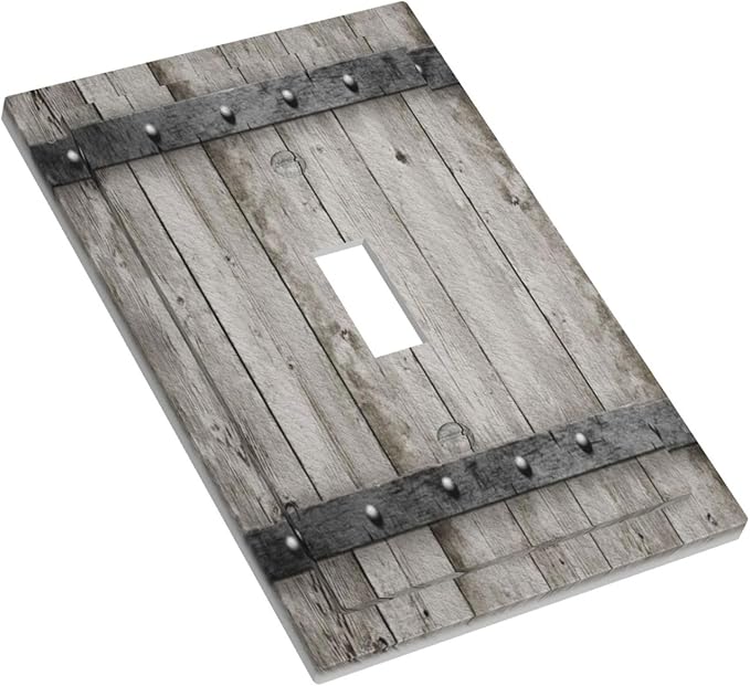 Decorative Switch Plate Covers Vintage Wood Barn Door Texture Printed Country Farmhouse 1 Gang Wall Plate Single Toggle Light Switch Cover Plate Jumbo Electrical Switchplate Receptacle