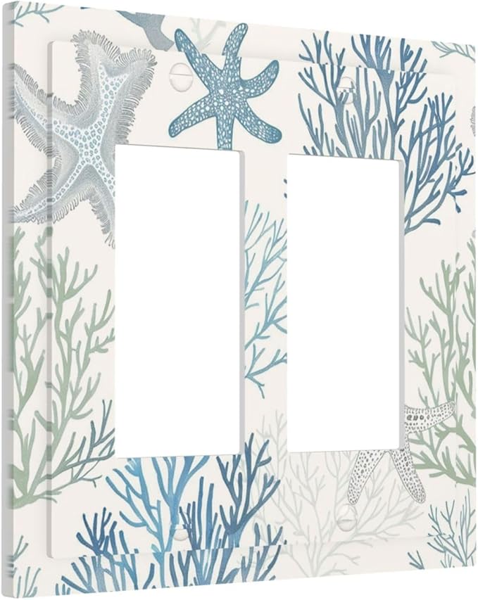 Decorative Outlet Covers Ocean Beach Theme Starfish Seashell Coral 2 Gang Double Gfci Rocker Electrical Wall Panels Light Switch Cover Plate For Bathroom Kids Room Decor