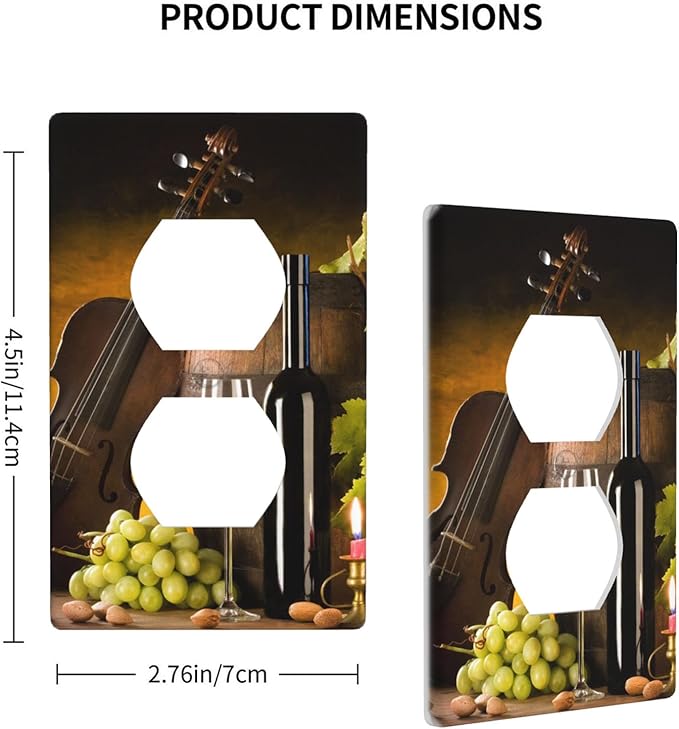 Grape Wine Violin 1-Gang Duplex Wall Plate, Vintage Still Life Painting Outlet Cover for Kitchen, Dining Room, Wine Cellar & Home