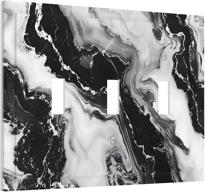 Ink Painting Marble Black White Abstract Luxurious Print Decorative Switch Plates 3 Gang Wall Plate Triple Toggle Light Switch Cover Faceplate Electrical Wall Panels for Kitchen Office Decor