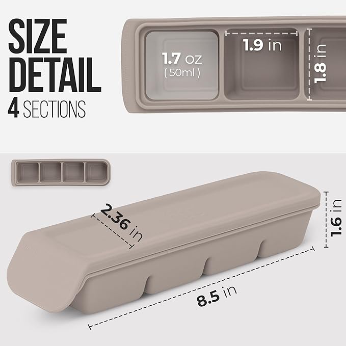 1.7 oz/4 Sections Silicone Ice Cube Freezer Tray with Lid, 100% Food-Grade Platinum Silicone,Leak Resistance & Dishwasher Safe for Baby Food Prep,Breast Milk,Purees - Korean Made, Gray