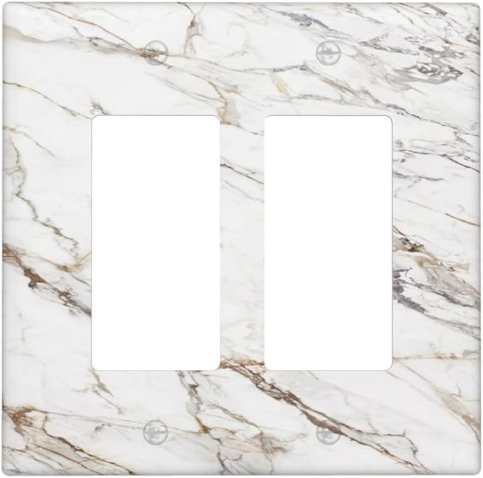 Decorative Outlet Covers White Brown Marble Abstract Modern Luxury 2 Gang Double Rocker Light Switch Cover Decorative Switch plates Electrical Wallplates GFCI Receptacle for Bathroom Kitchen