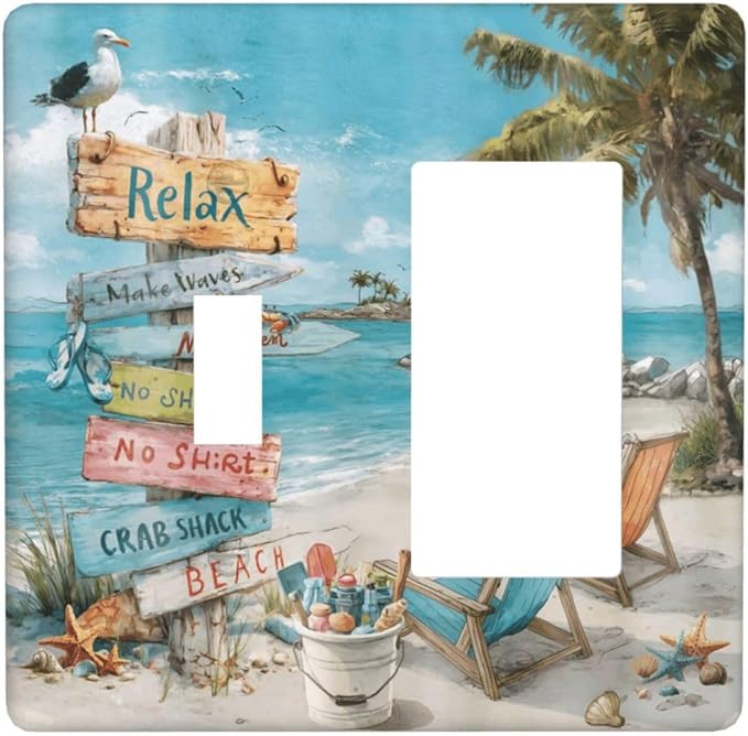 Ocean Beach Tropical Palm Tree Coastal Seaside Outlet Covers 1 Toggle 1 Rocker Combination Decorative Wall Plate Electrical Switch Plates Light Switch Cover Plate for Kids Room Living Room Decor