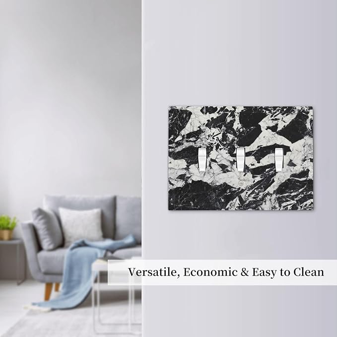 Black White Marble Abstract Luxury Decorative Switch Plates 3 Gang Wall Plate Triple Toggle Light Switch Cover Faceplate Electrical Wall Panels for Bathroom Kitchen Decor