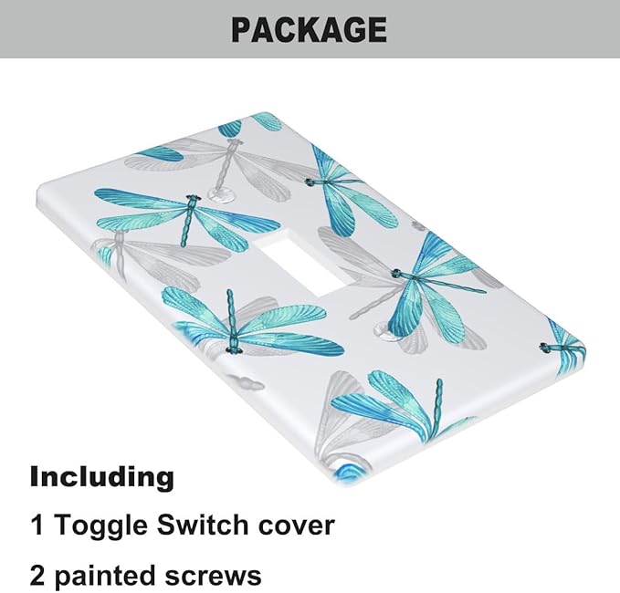 Blue Dragonfly Single Toggle Light Switch Cover, Spring Summer Garden Dragonfly 1-Gang Wall Plate 4.5 x 2.76 Inch for Home Office Decor