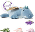 KOWSI® Microwavable Heating Pad Blue Winged Dragon Plush - 1.4 Lb Weighted Stuffed Animal Toy with Tourmaline Beads & Lavender - 16" Squished Long Dinosaur Pillow - Lumbar Back Cushion Lasting Warmth