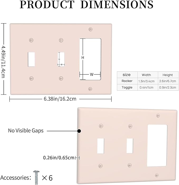 Beige 3 Gang 2 Toggle 1 Rocker/GFCI/Decorator Combination Light Switch Plate Decorative Triple Toggle Wall Plate Cover Electrical Switch Face Plate