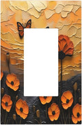 Oil Painting Flower Sunset Butterfly Vintage Rustic Floral Decorative Outlet Covers 1 Gang Single Rocker Light Switch Cover Plate Wall Plates GFCI Faceplate for Bedroom Living Room Decor