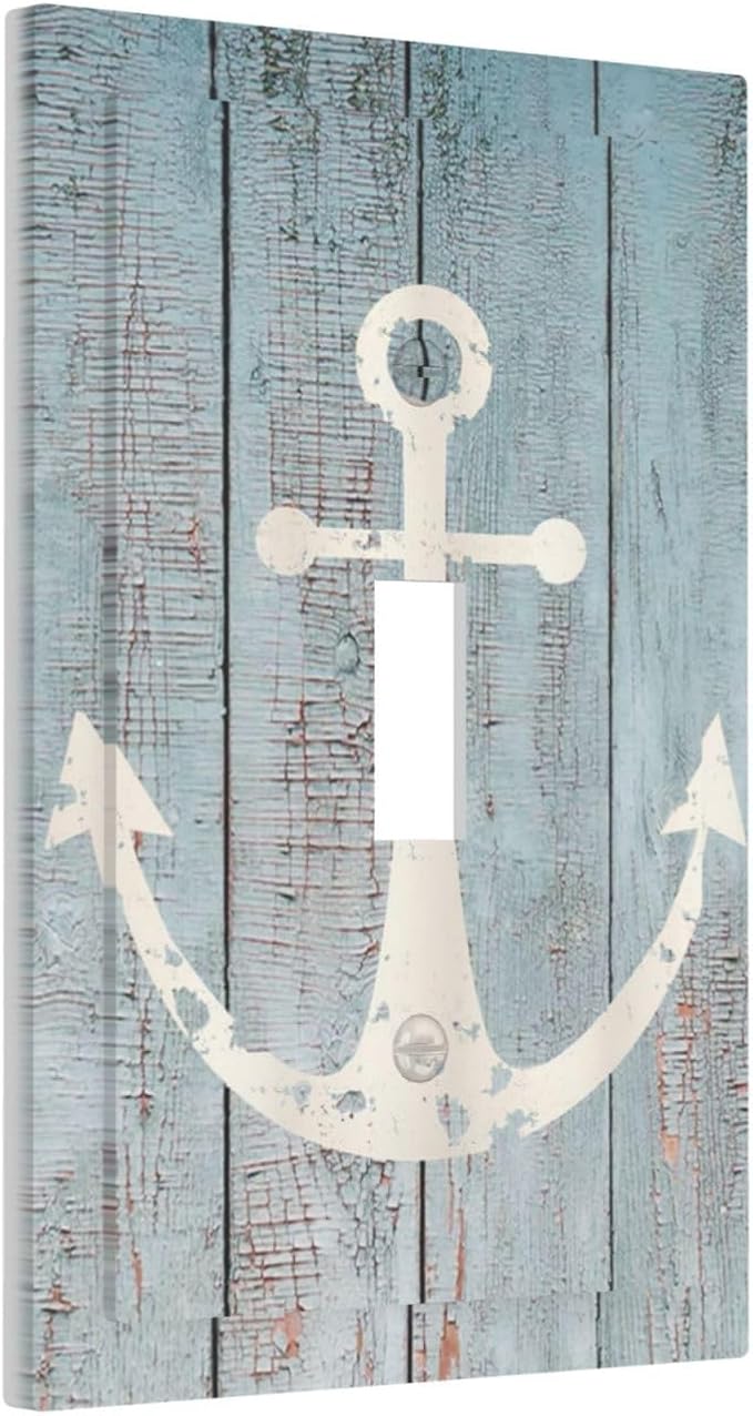 Anchor Rustic Sailing Nautical Wooden Planks Marine Decorative Light Switch Cover 1 Gang Single Toggle Device Electrical Faceplate Switchplates Decorator Outlet Wall Plate for Bathroom Farmhouse Decor