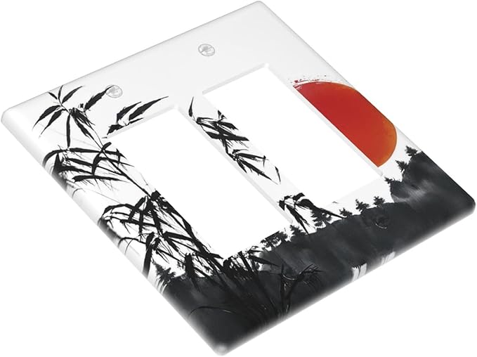 Decorative Outlet Covers Artistic Describe Black Bamboo Japanese Red Sun 2 Gang Wall Plate Double Rocker Switch Light Switch Plate Covers Jumbo Dual Electrical GFCI Switch Cover Plate