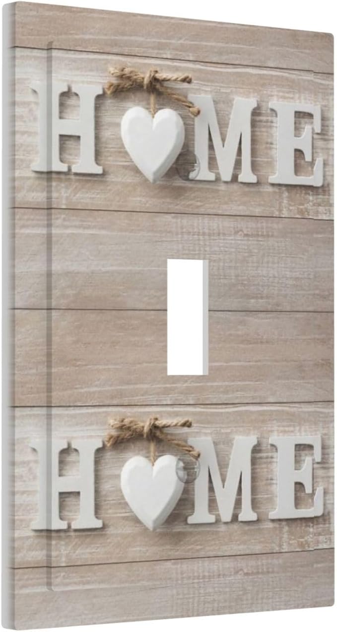 White/Brown Wood Sweet Home Art Sign Decorative Light Switch Cover 1-Gang Vintage Country Farm Family Wooden Letters Single Toggle Wall Plate Electrical Device Outlet Switch Faceplate Cover Jumbo Size