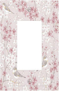 Pink Sakura Cherry Blossom Vintage Bird Floral Flower Decorative Outlet Covers 1 Gang Single Rocker Light Switch Cover Plate Wall Plates GFCI Faceplate for Bedroom Living Room Decor
