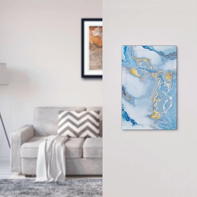 Beautiful Marble Texture Blue Gold Fluid Abstract Print Light Switch Cover Plate 1 Gang No Device Blank Electrical Wall Plates Faceplate Decorative Switch Plate Covers for Bedroom Bathroom Decor