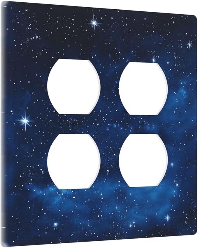 Light Switch Cover Plate Galaxy Starry Sky Universe Sparkle Stars 2 Gang Socket Covers Double Duplex Wallplates Switch Plates and Outlet Covers for Bathroom Bedroom Decor