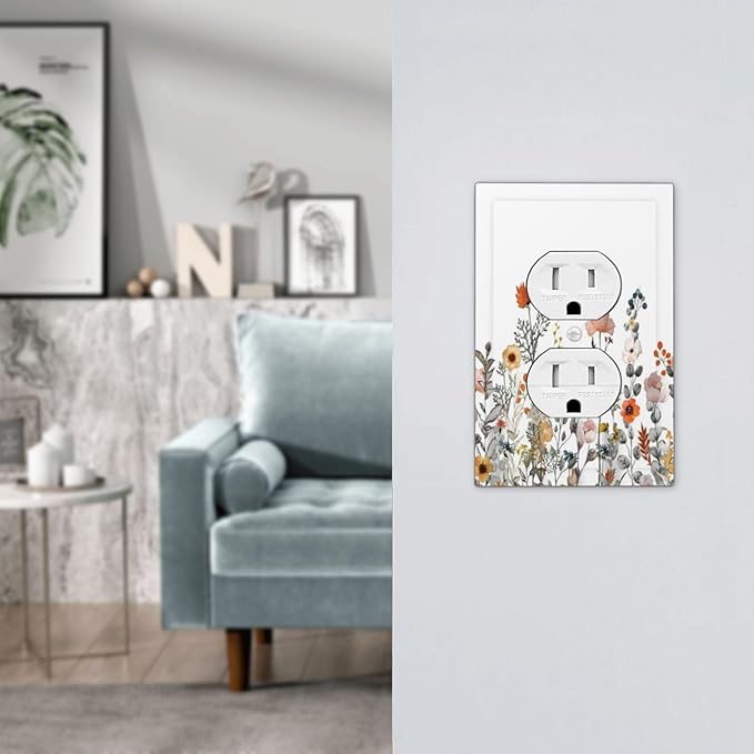 Outlet Covers Colorful Wildflowers Boho Vintage Floral 1 Gang Duplex Light Switch Cover Decorative Switch Plates Electrical Receptacle Faceplate Wall Plate For Bed Room Living Room Decor